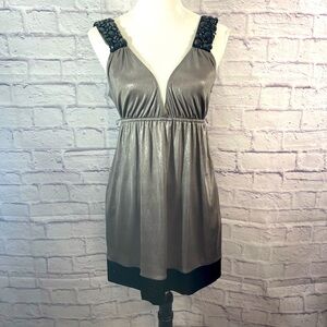 Guess Women’s Deep V-Neck Jeweled Strap Grey/Black Mini Dress W/Pockets Size M